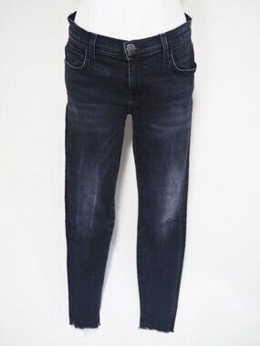 Current/Elliott Black Denim Bad Company Ankle Skinny Jeans w/ Raw Hems, Sz 28
